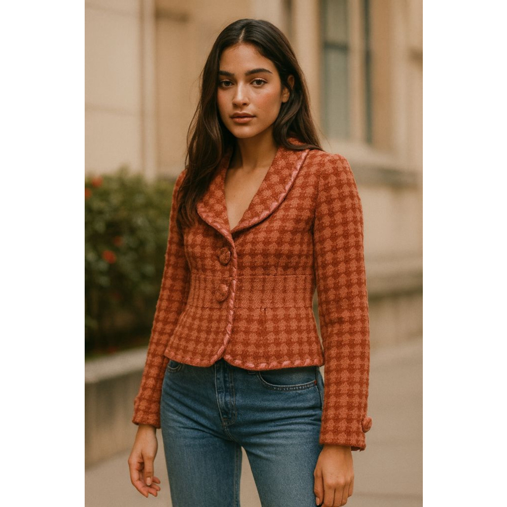 Women's Kenzie Girl Small Pink Checkered Blazer Jacket